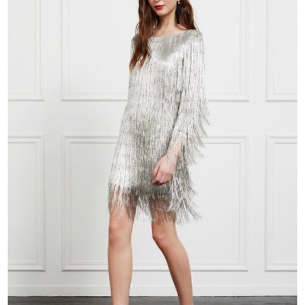 Nwt Rachel Zoe | Ballina Boat-Neck Metallic Fringe Cocktail Dress - Picture 1 of 11